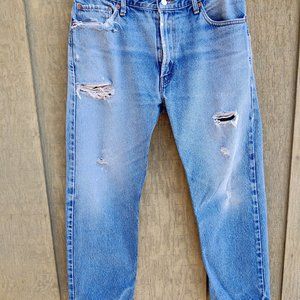 LEVI's 505 Red-Tag Zipper Fly 36x30 Honest Distress, Holes, Fraying, Fading etc.